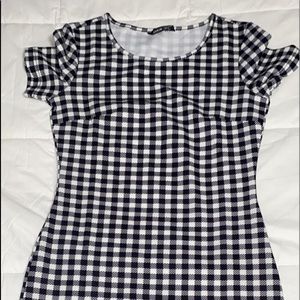 black and white checkered dress